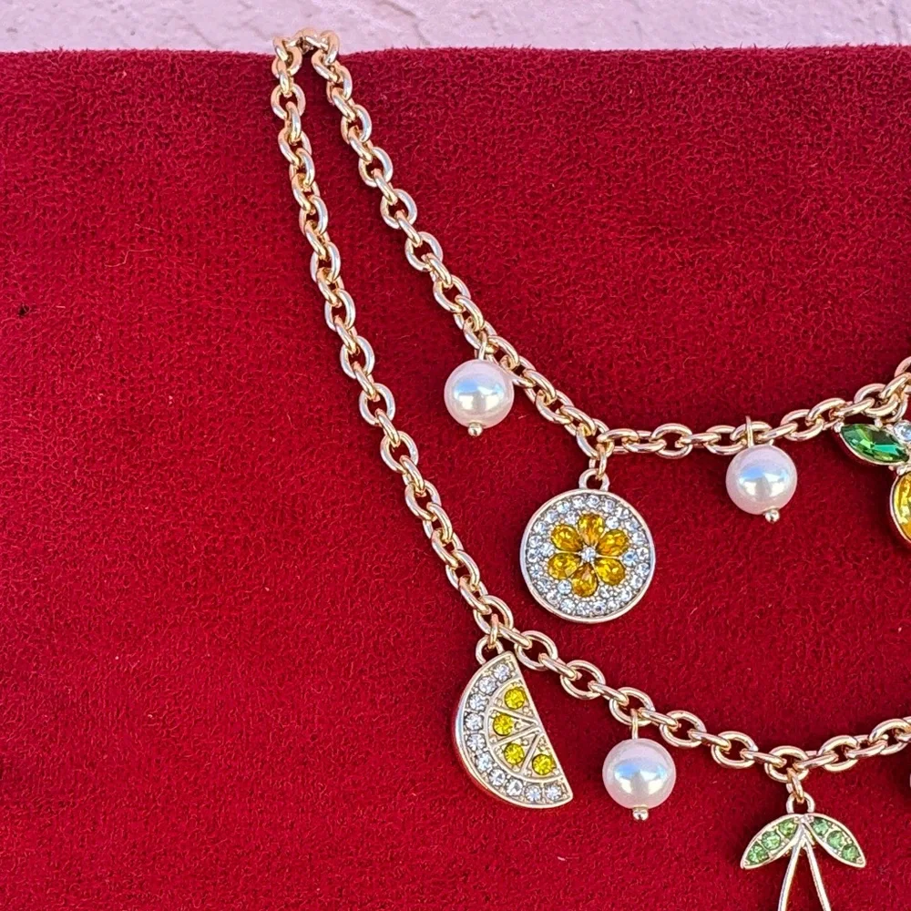 NEW Monet Gold Necklace with Colorful Charms and Pearls